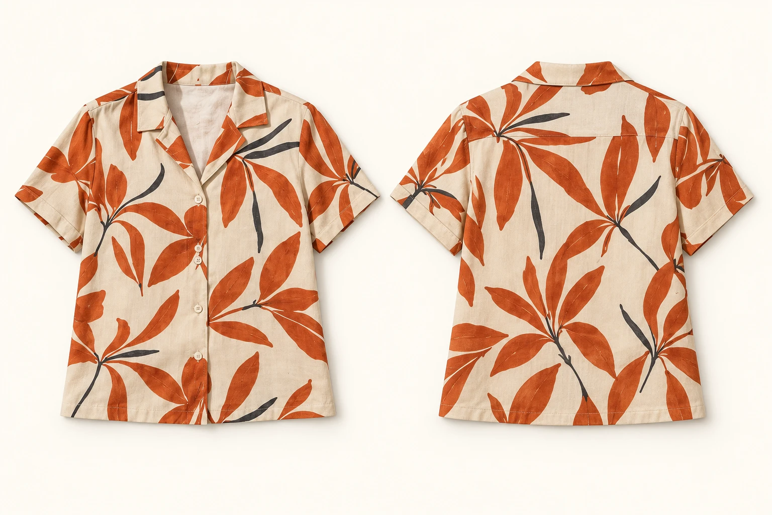 Image A: front view of the botanical resort shirt