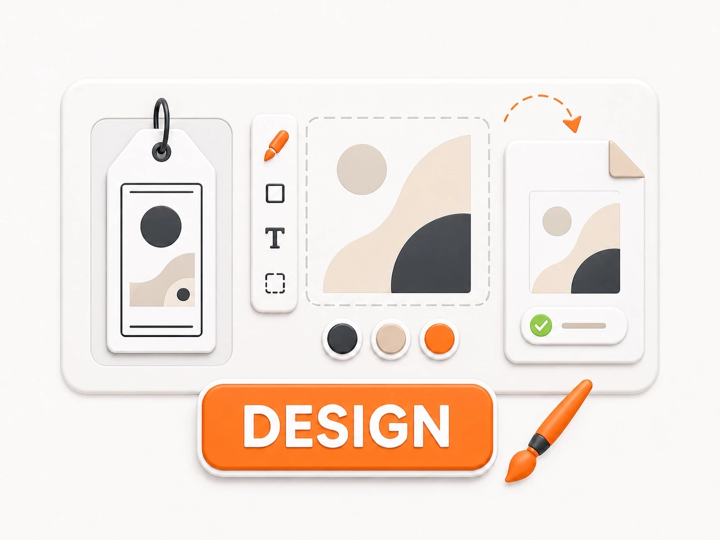 Cartoon illustration of creating a branded design with artwork and color tools