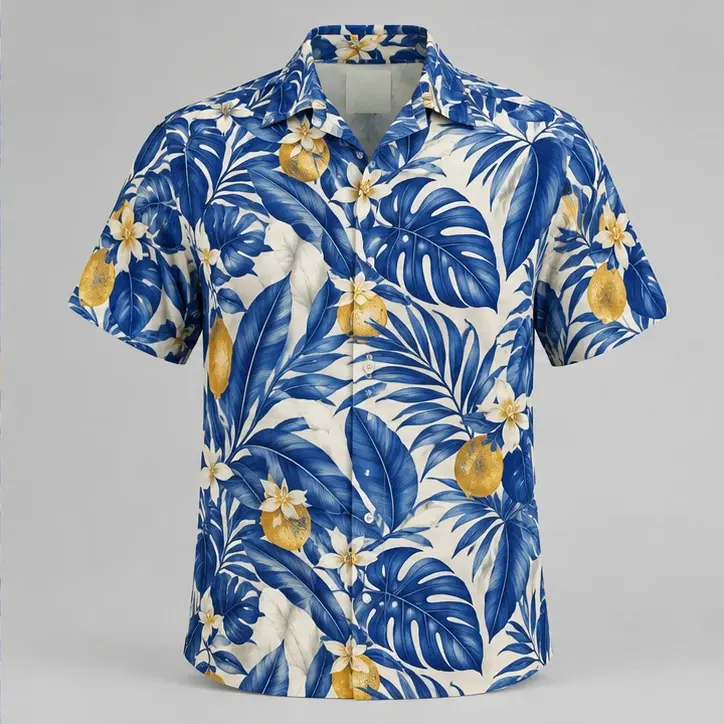 Standard 3D resort shirt mockup with the pattern across body, collar and sleeves