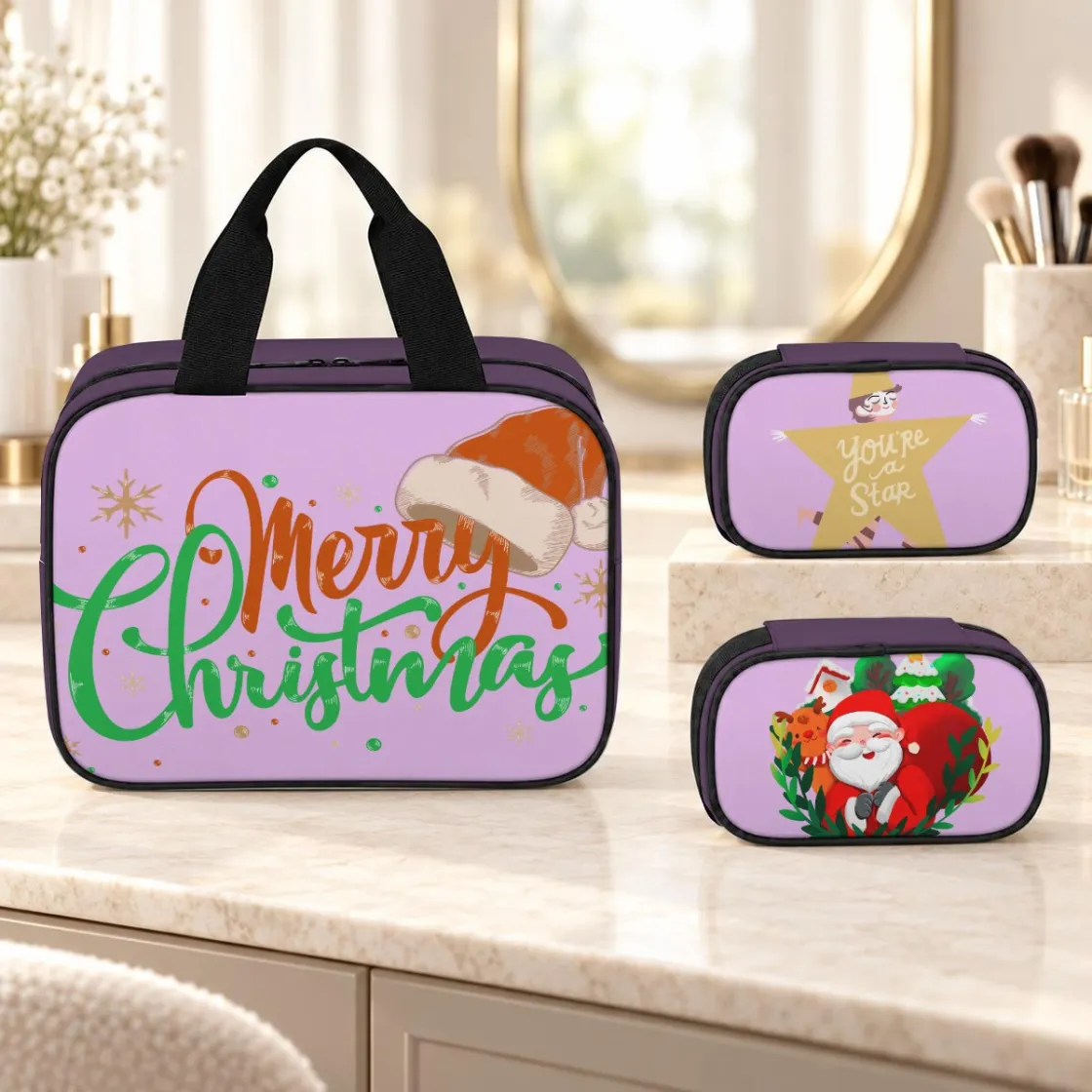 3-Piece Large-Capacity Travel Cosmetic Bag Set With PVC Back Panel