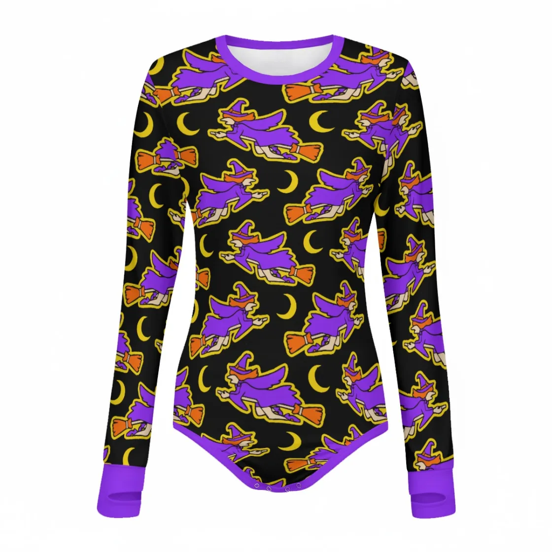 All-Over Print Women's Long Sleeve Bodysuit With Thumbhole