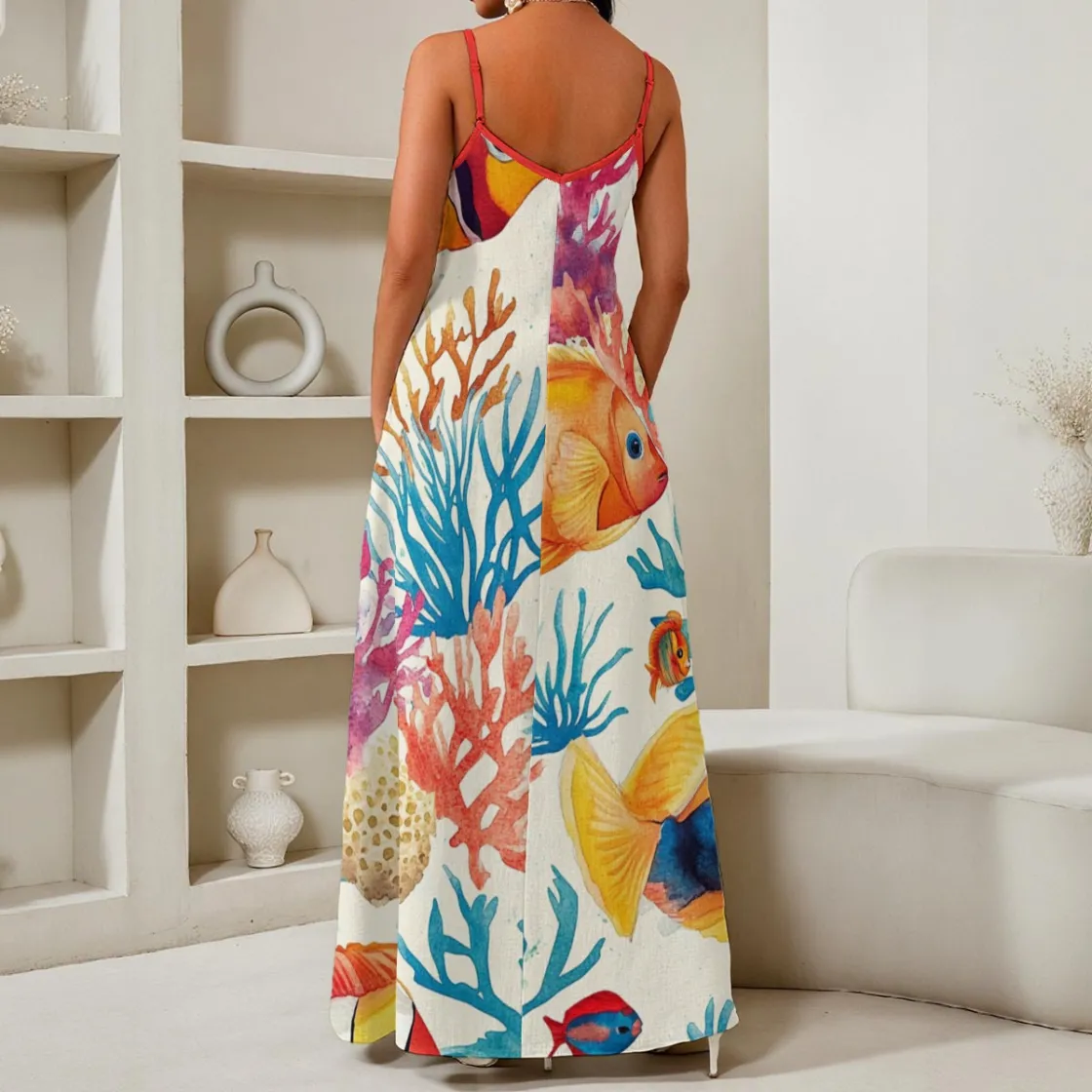All-Over Print Women's Elegant V-Neck Maxi Dress