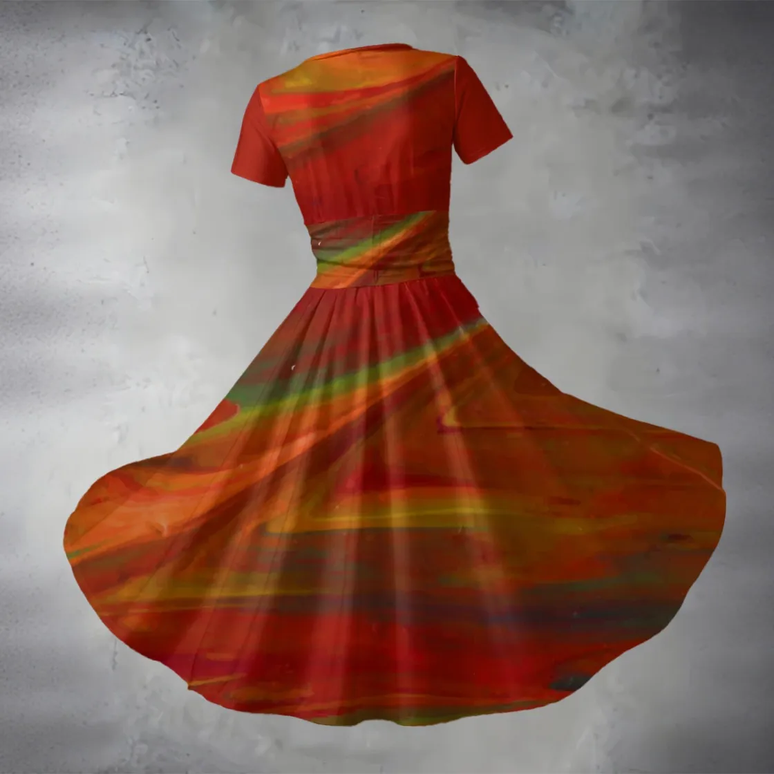 All-over Print Women's Short Sleeve V Neck Midi Dress