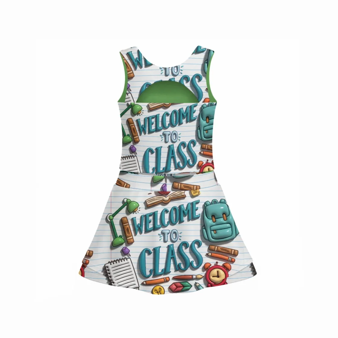 All-Over Print Girl's Sleeveless Double-Layer Sports Skirt Set
