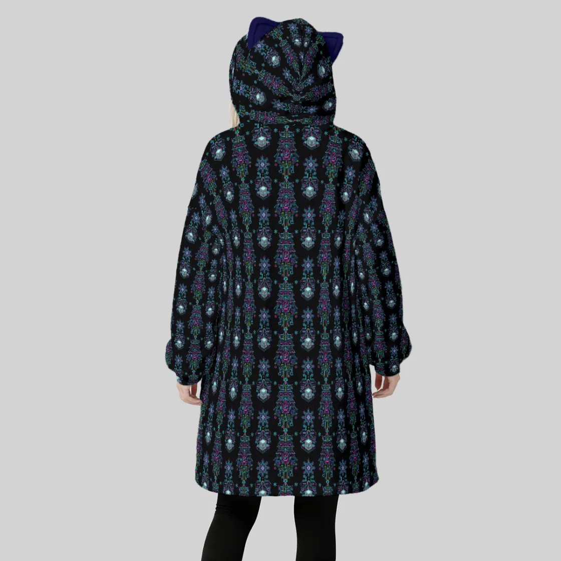 All-Over Print Women's Fleece Oversized Hoodie Blanket With Decorative Ears