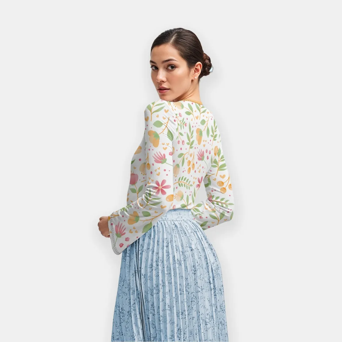 All-Over Print Women's Long Sleeve T-Shirt With Slightly Flared Sleeves