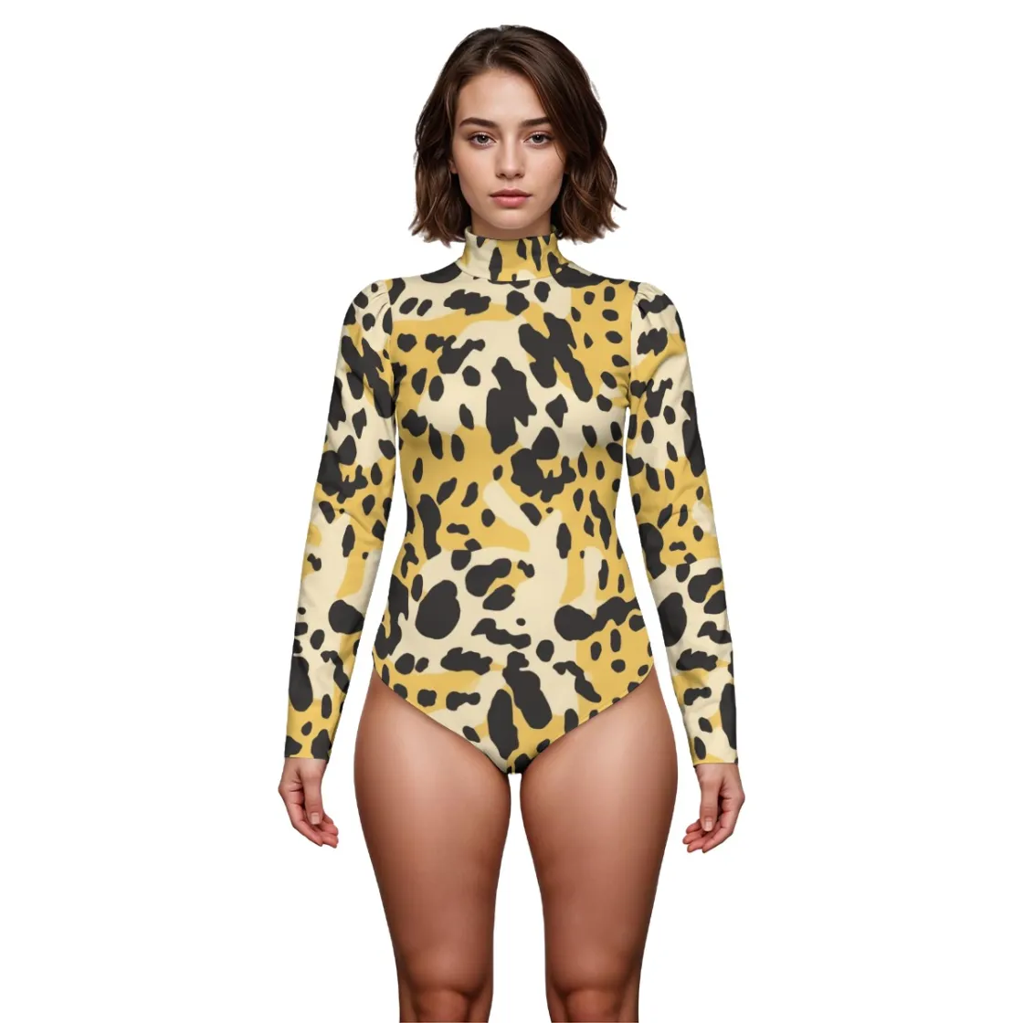 All-Over Print women's puff sleeve bodysuit