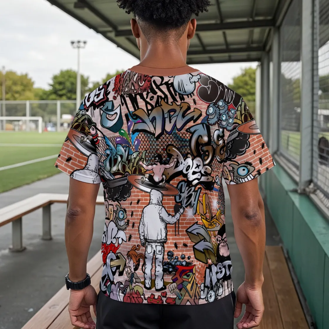 All-Over Print Drop Shoulder Crew Neck T-Shirt