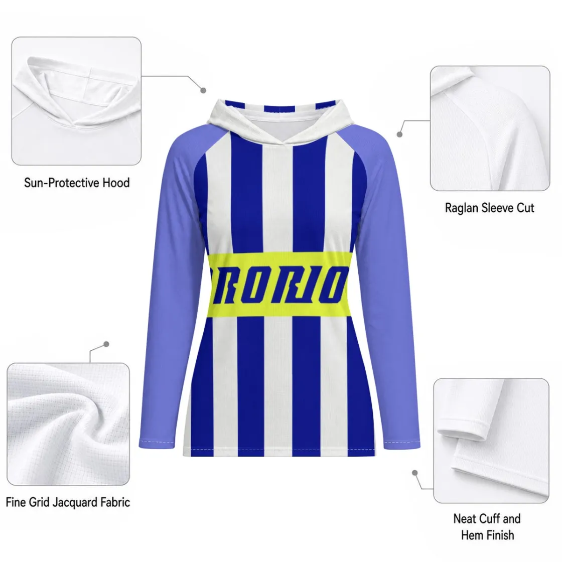 All-Over Print Women's Hooded Raglan Sun Protection Sport Jersey With Long Sleeve