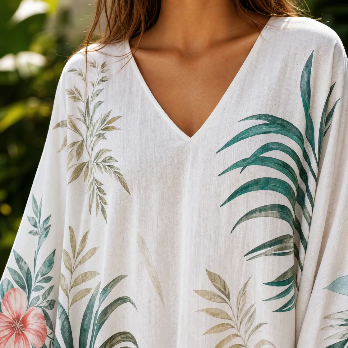 All-Over Print Women's Imitation Silk V-neck Kaftan Robe