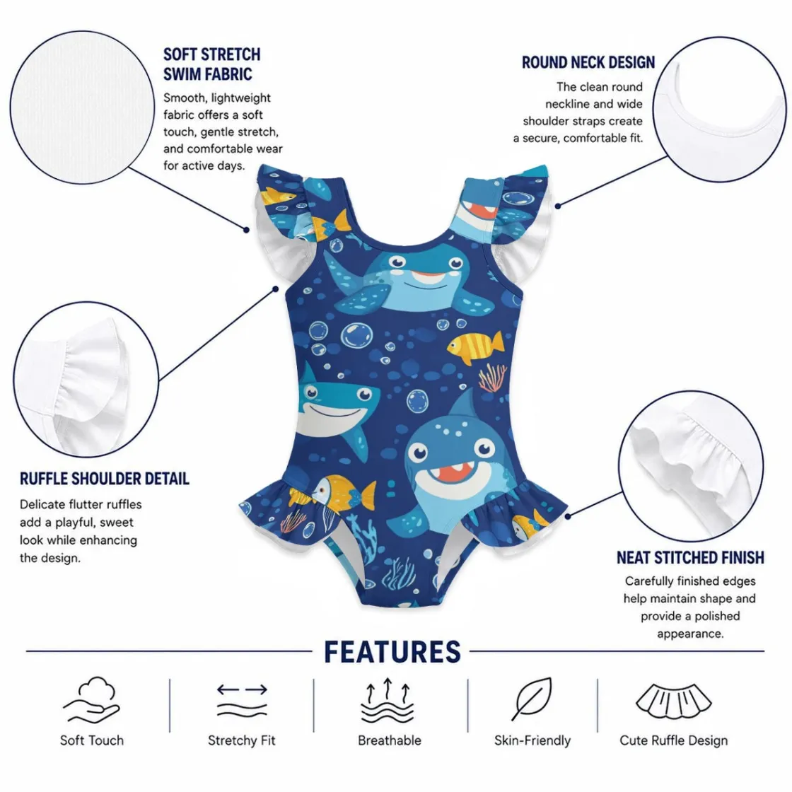 All-Over Print Girls' Ruffle Sleeve Swimsuit