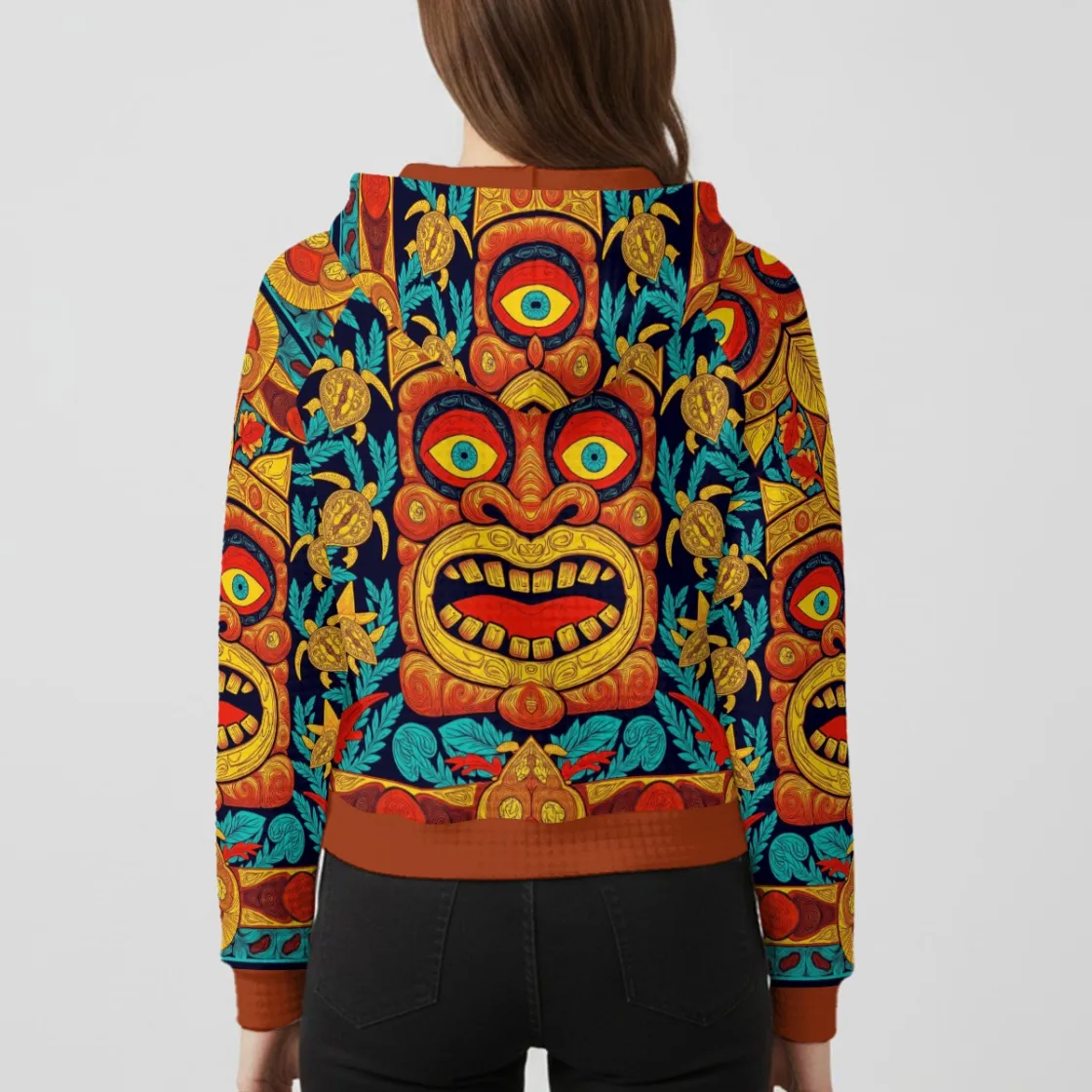 All-Over Print Women's waffle Hoodie With Raglan Sleeve