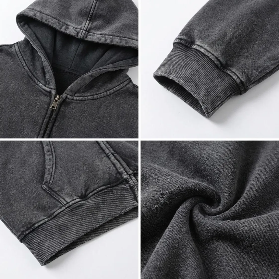 Men’s Fleece-Lined Vintage Wash Zip Hoodie|355GSM DTG