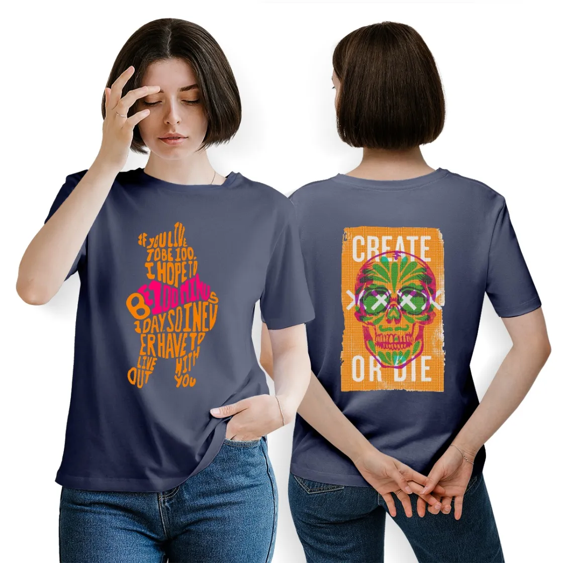 Women's Essential Crew Neck T-Shirt Printed in USA|180GSM Front & Back DTF