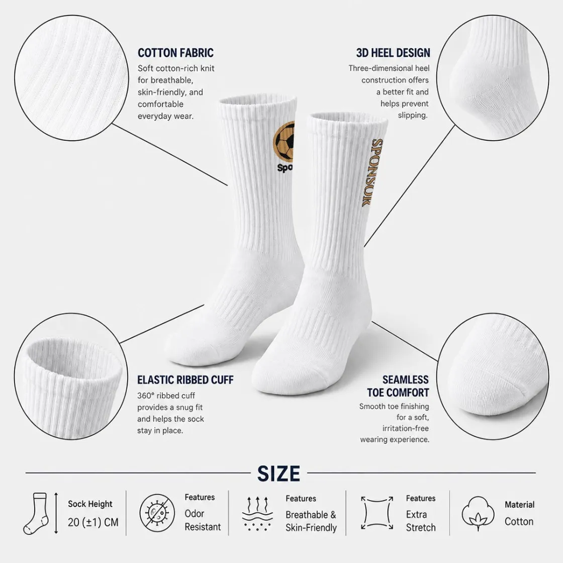Embroidery Sports Cotton Crew Socks|Cotton