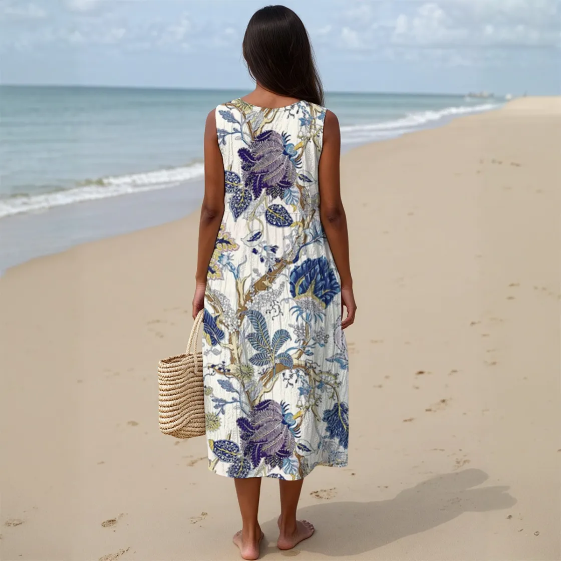All-Over Print Women's Sleeveless Dress With Pocket|140GSM Slub Cotton