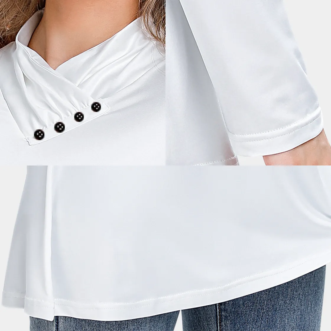 All-Over Print Women's Long-sleeved Heap-neck Slim Casual Tunic Blouse
