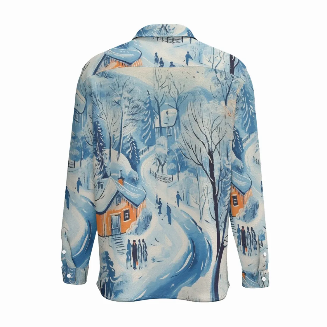 All-Over Print Men's Business Lapel Long Sleeve Shirt With Pocket|110GSM Imitation Flax