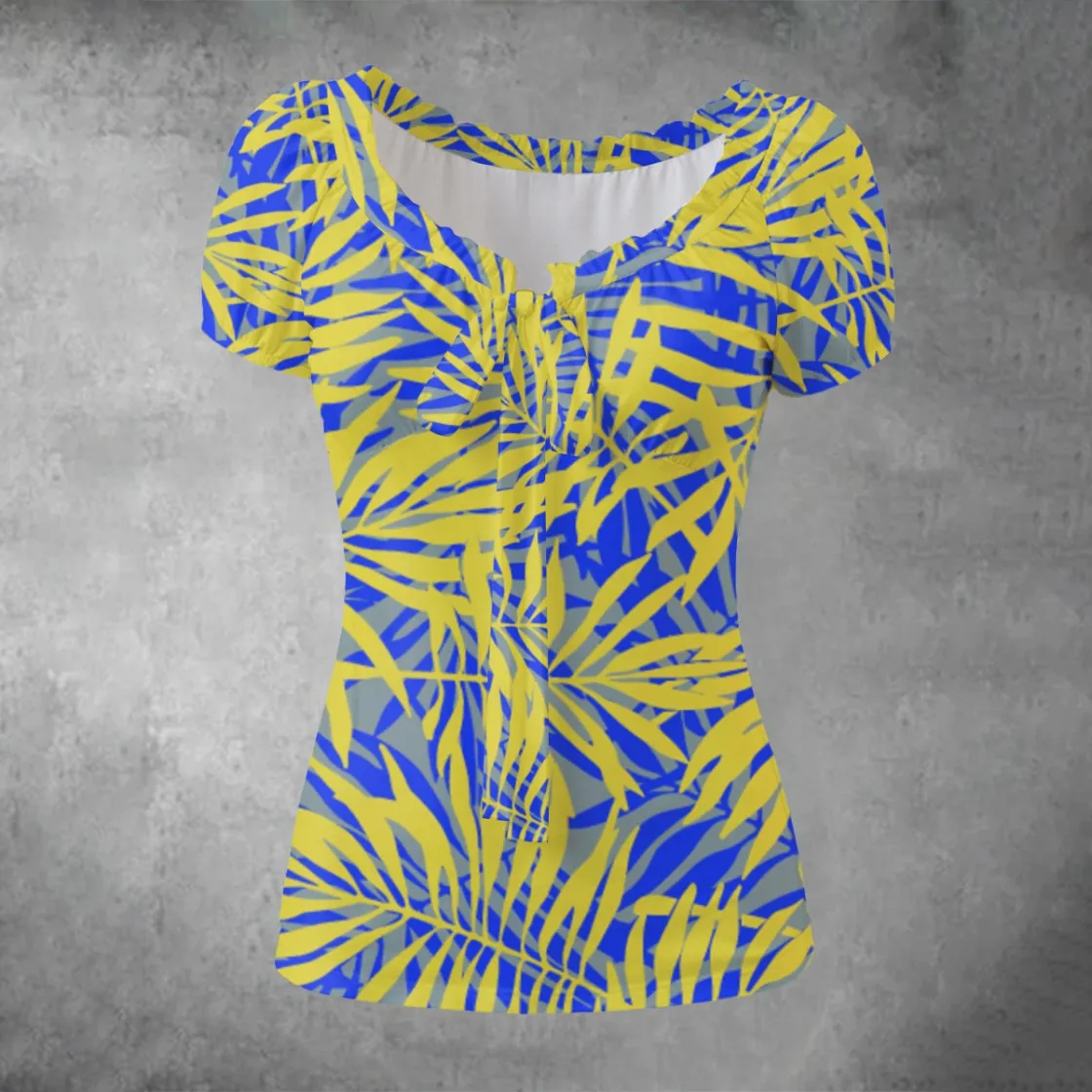 All-over print Women's Puff Sleeve Pleated Shirt