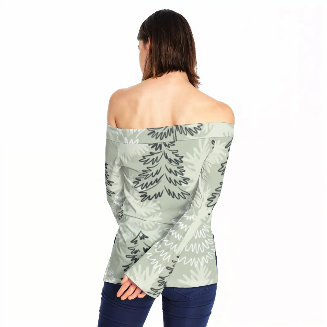 All-Over Print Women Off-Shoulder Long Sleeve Top