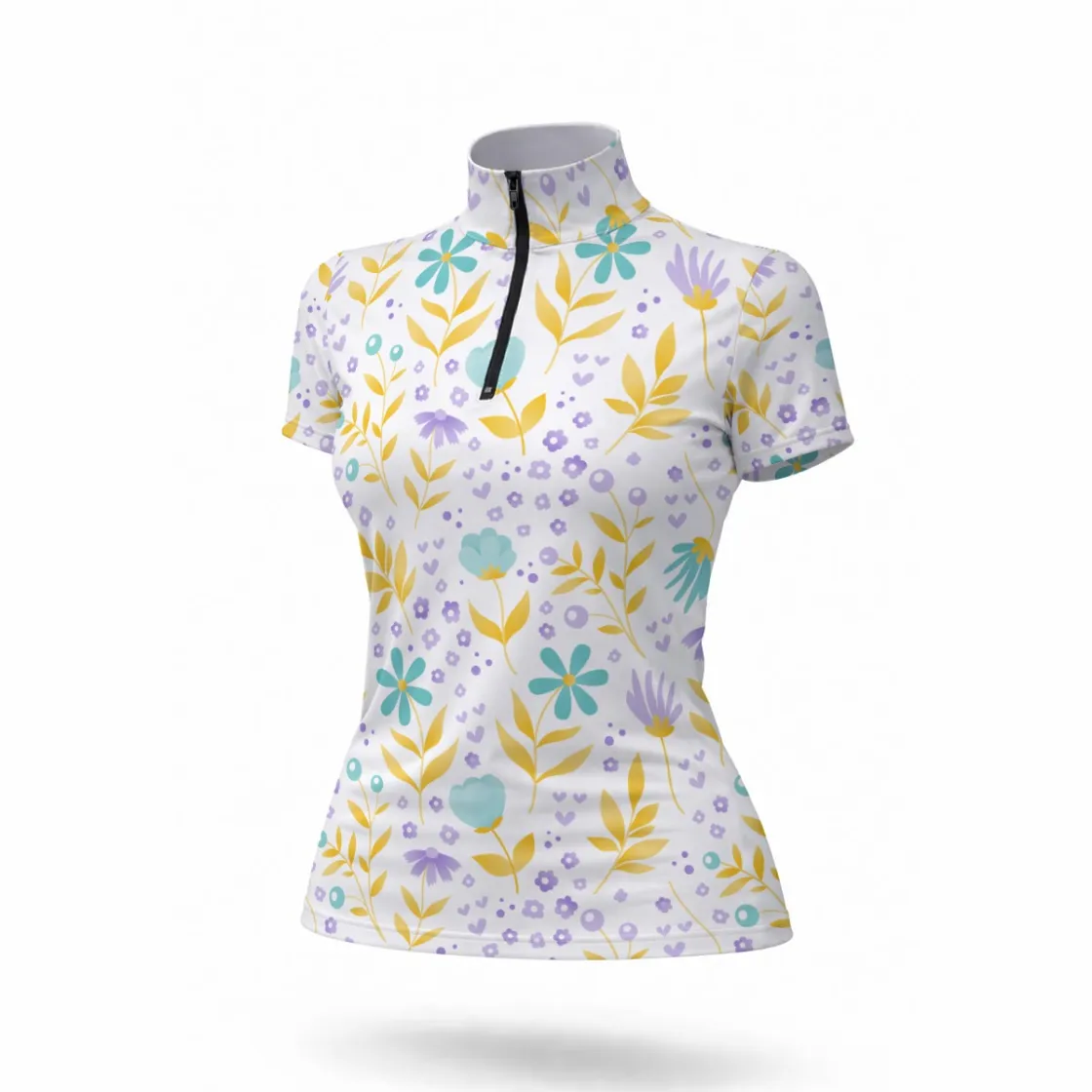 All Over Print Women's Short Sleeve Stand Collar T-Shirt