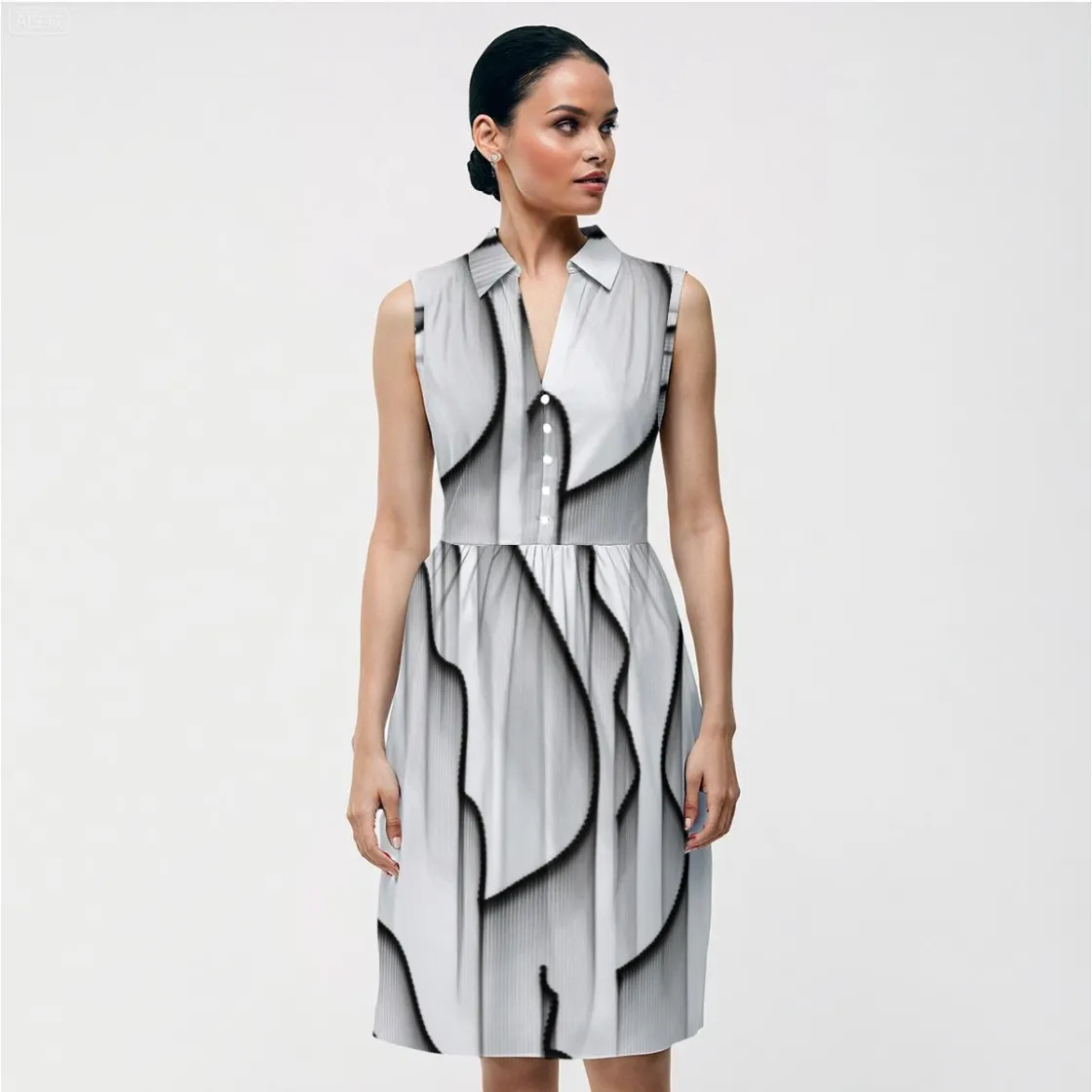 All-Over Print Women's Sleeveless Shirt Dress||140GSM Slub Cotton
