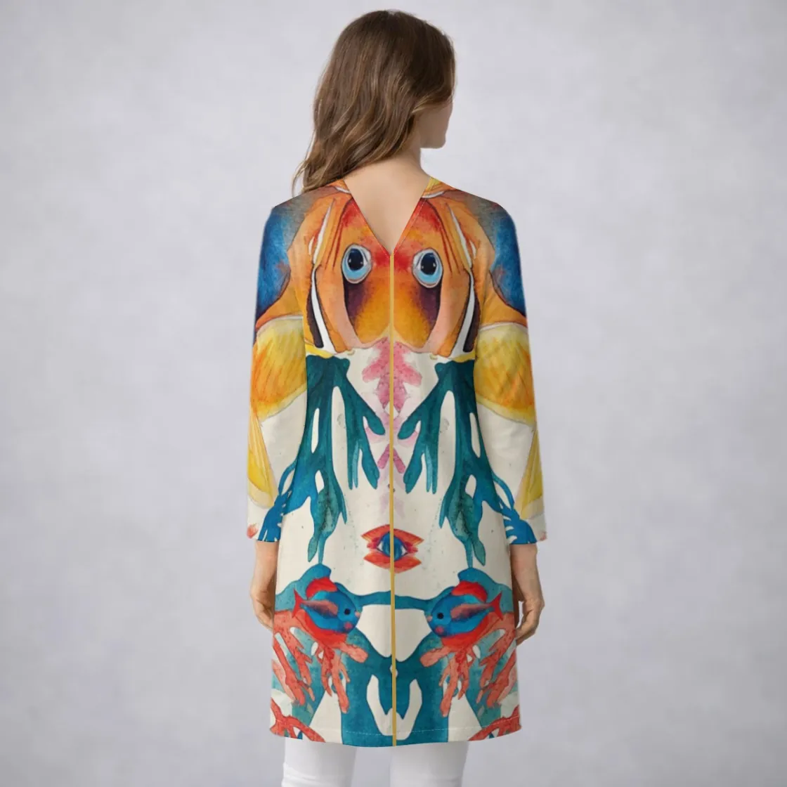 All-Over Print Women’s Mid‑Length Cotton Blend Coat