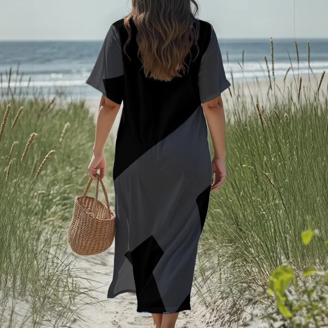 All-Over Print Women's Loose V-Neck Summer Dress