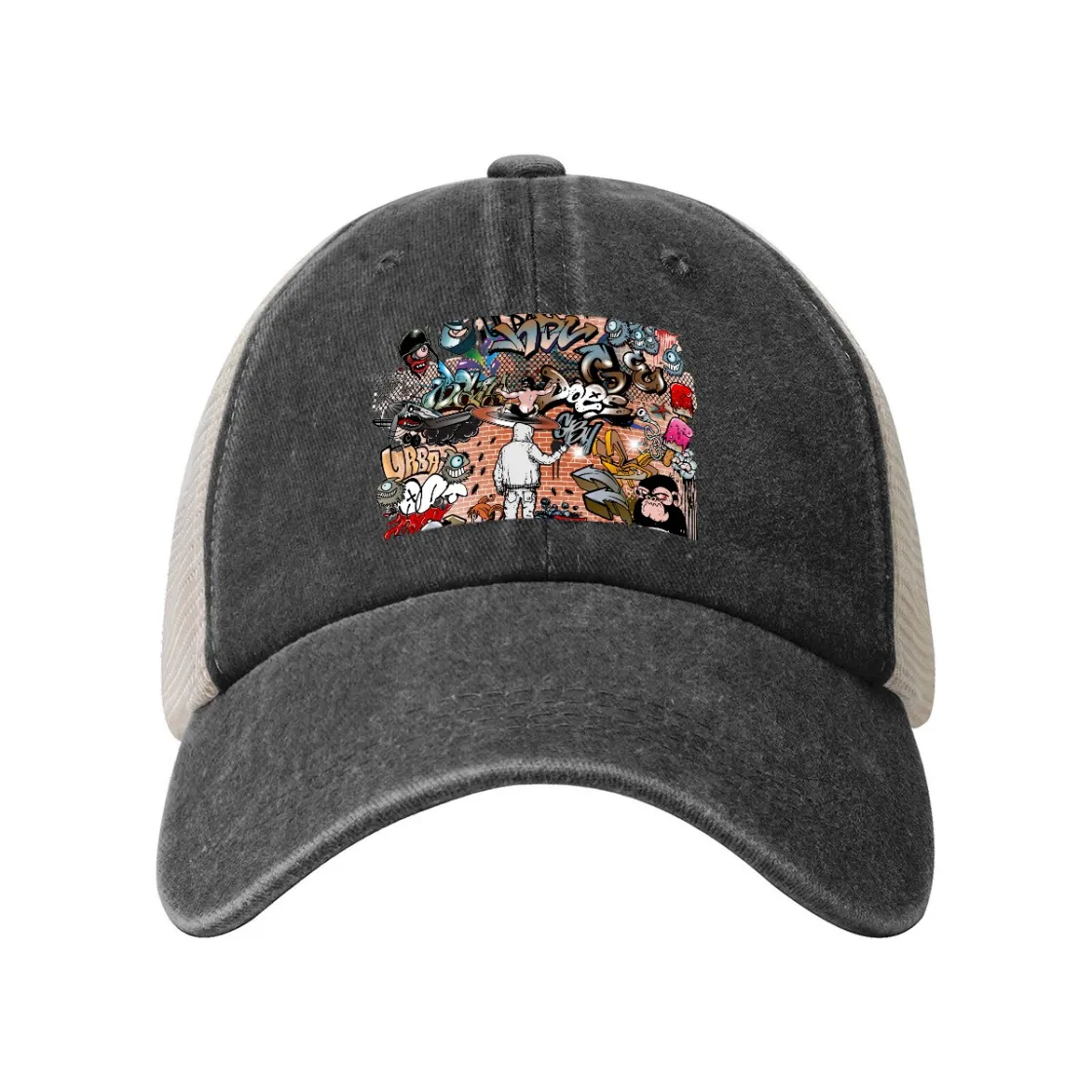 Vintage Washed Denim Mesh Cap Printed in USA