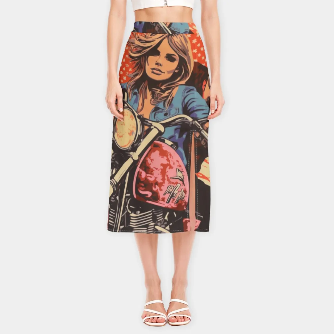 All-Over Print Women's High-Waisted Slit Midi Skirt