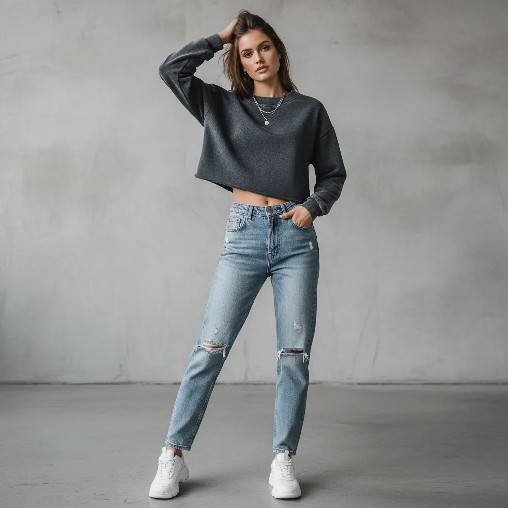 Women’s Cropped Distressed Sweatshirt|380GSM Cotton DTG