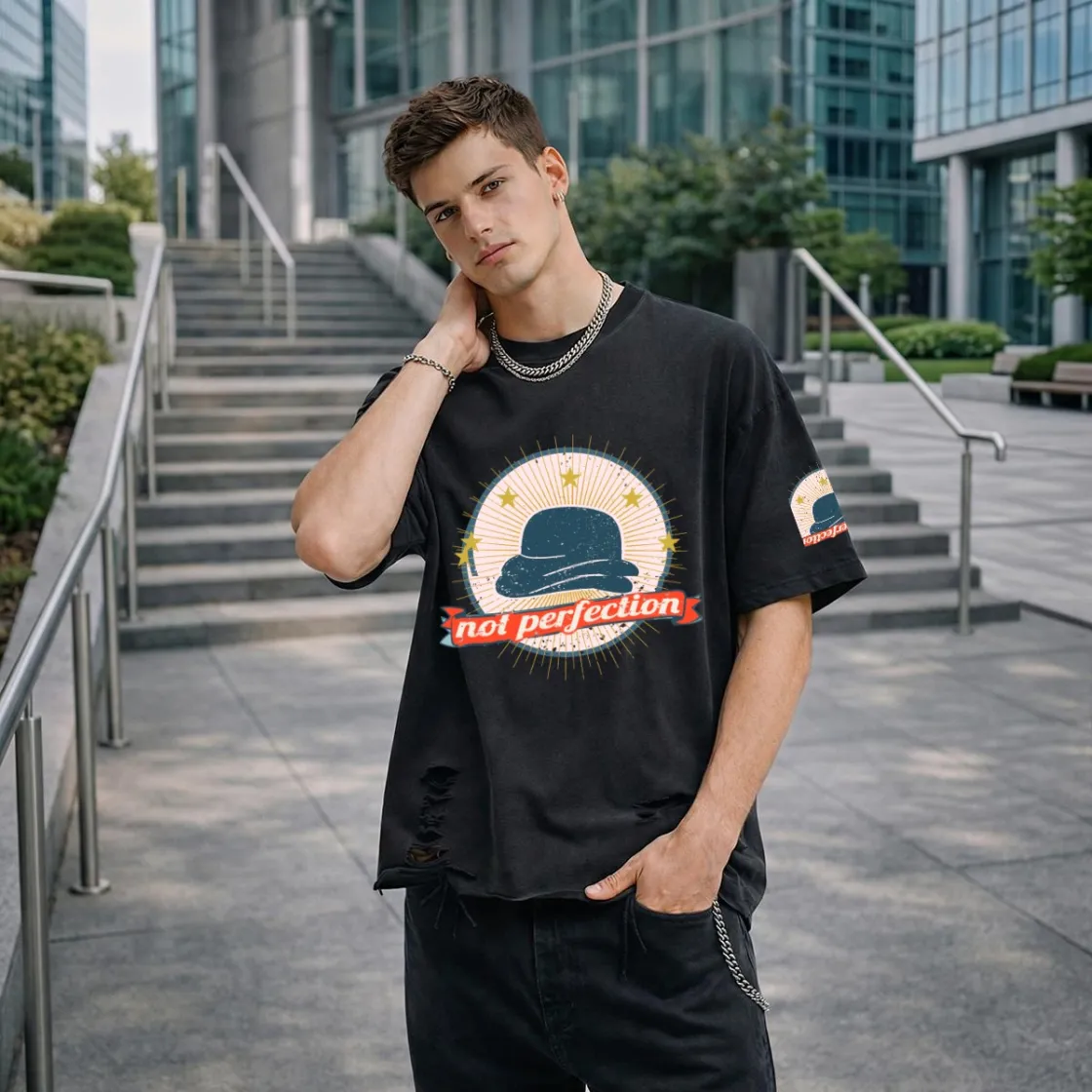 Men’s Distressed Washed Oversized T-Shirt|270GSM DTF