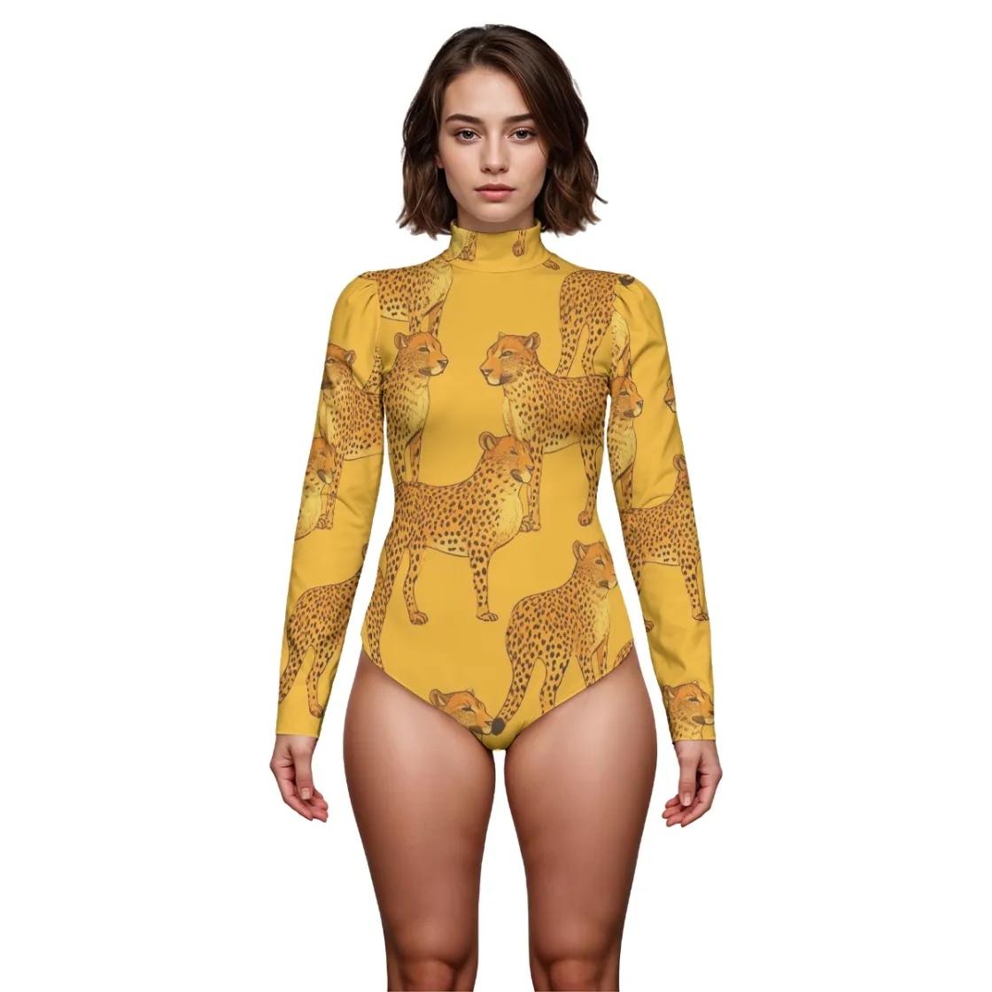 All-Over Print women's puff sleeve bodysuit