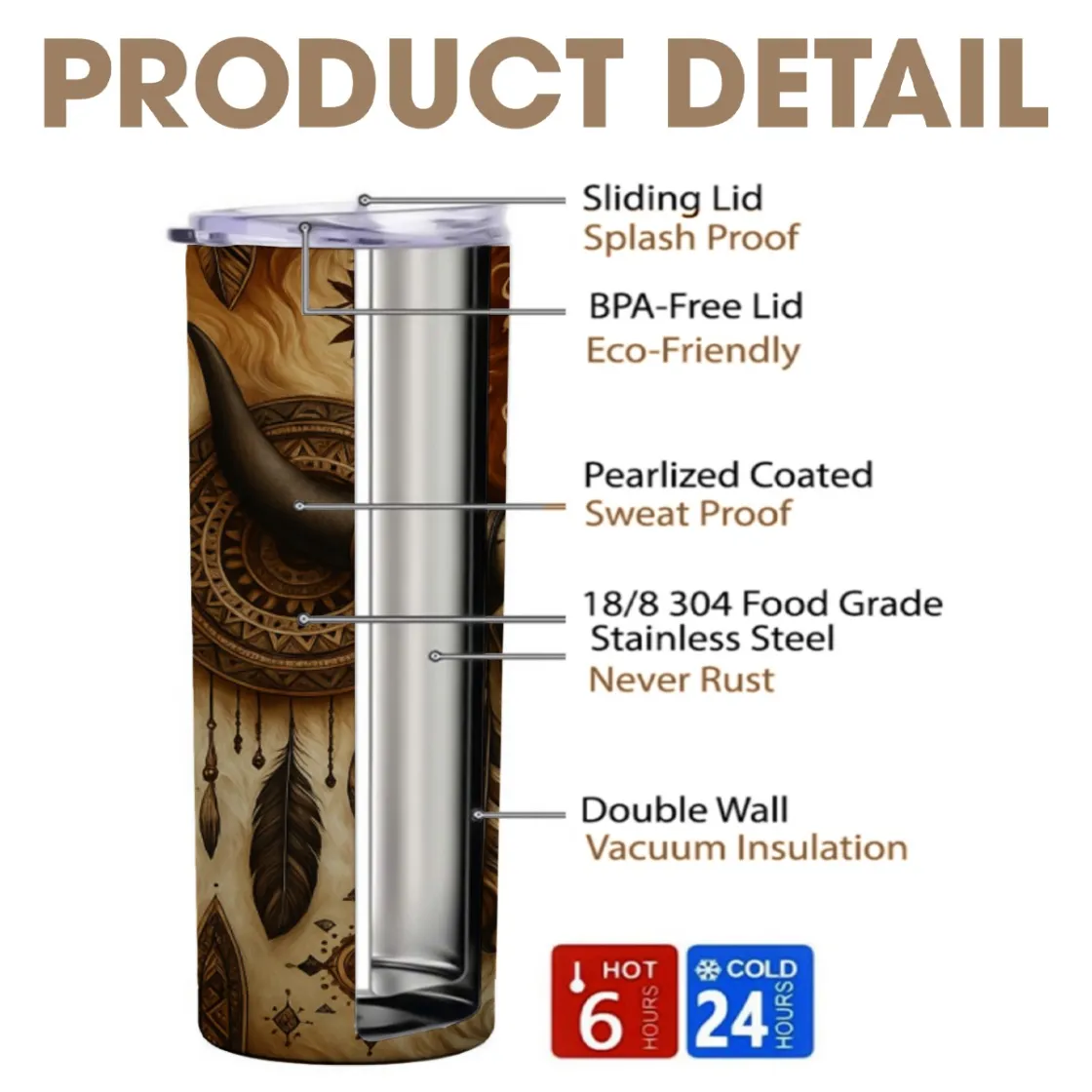 Custom 20OZ Straight Cup With Sliding Lid Printed in USA