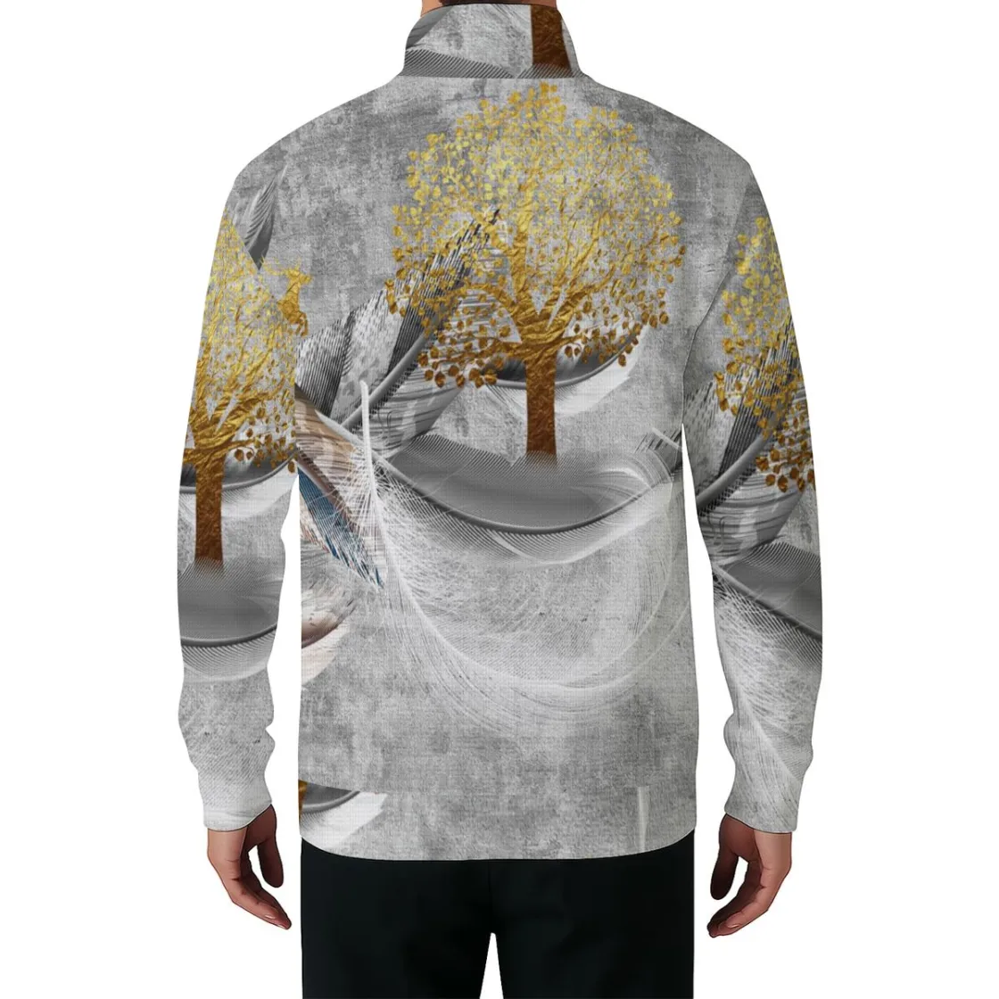 All-Over Print Men’s Casual Pullover Shirt With Half Zipper