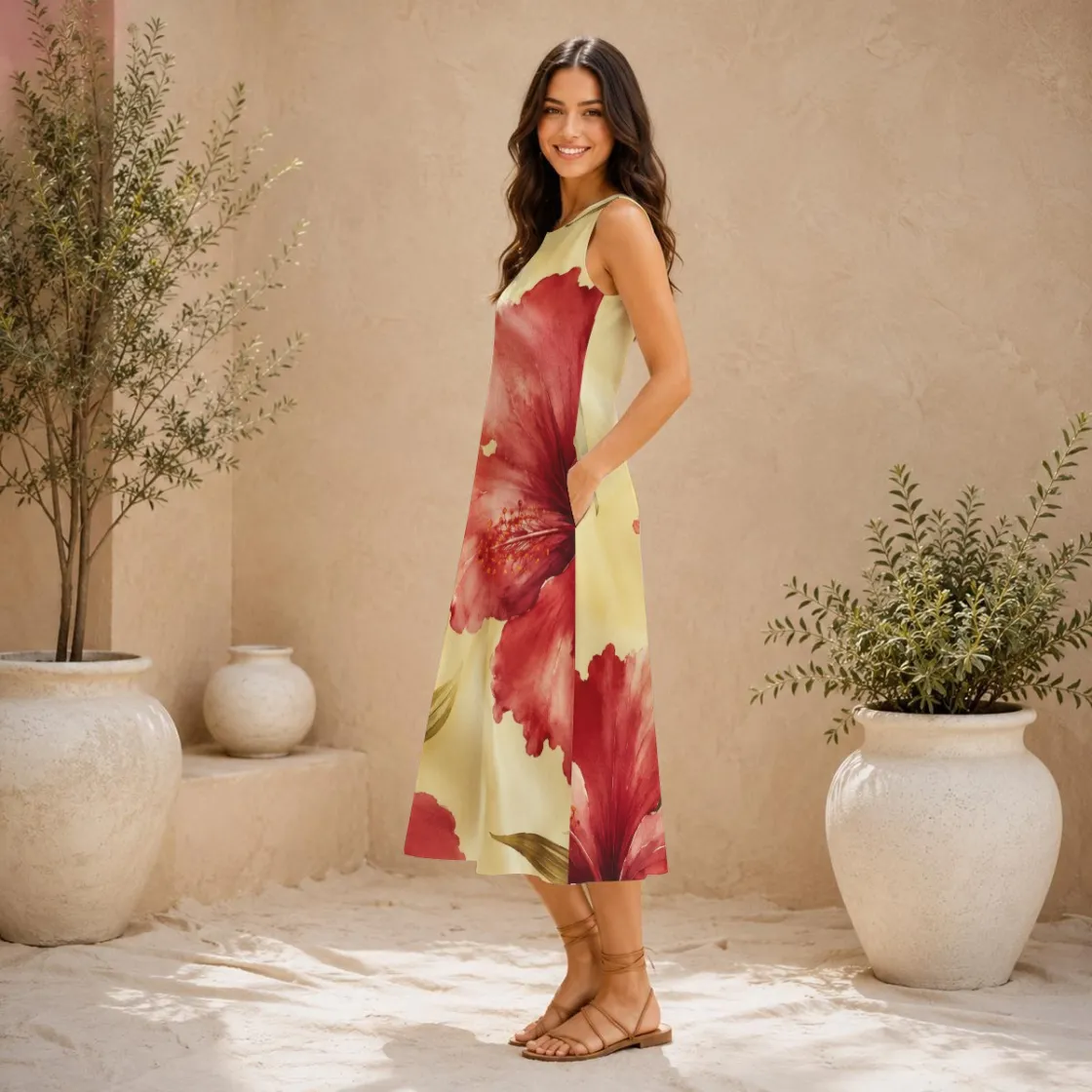 All-Over Print Women's Sleeveless Dress With Pocket|140GSM Slub Cotton