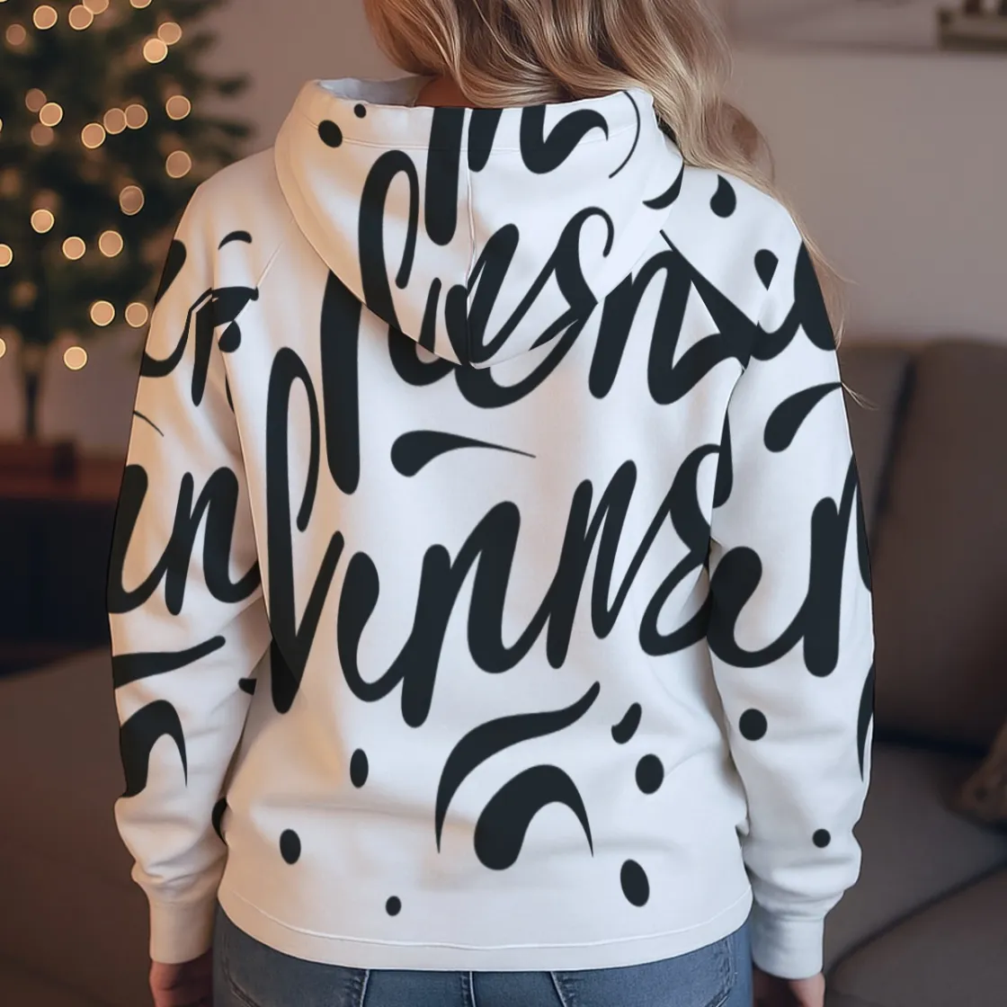 All-Over Print Women's Lapel Hoodie with Pocket