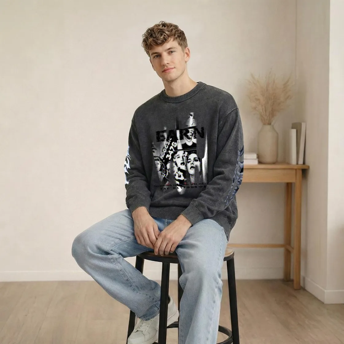 Men’s Vintage Crewneck Knit Sweater|285GSM DTF