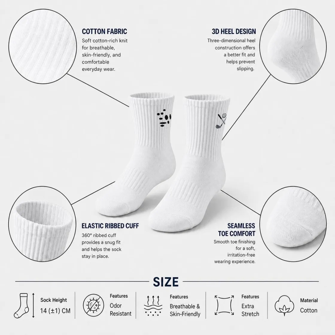 Embroidery Sports Quarter Socks|Cotton
