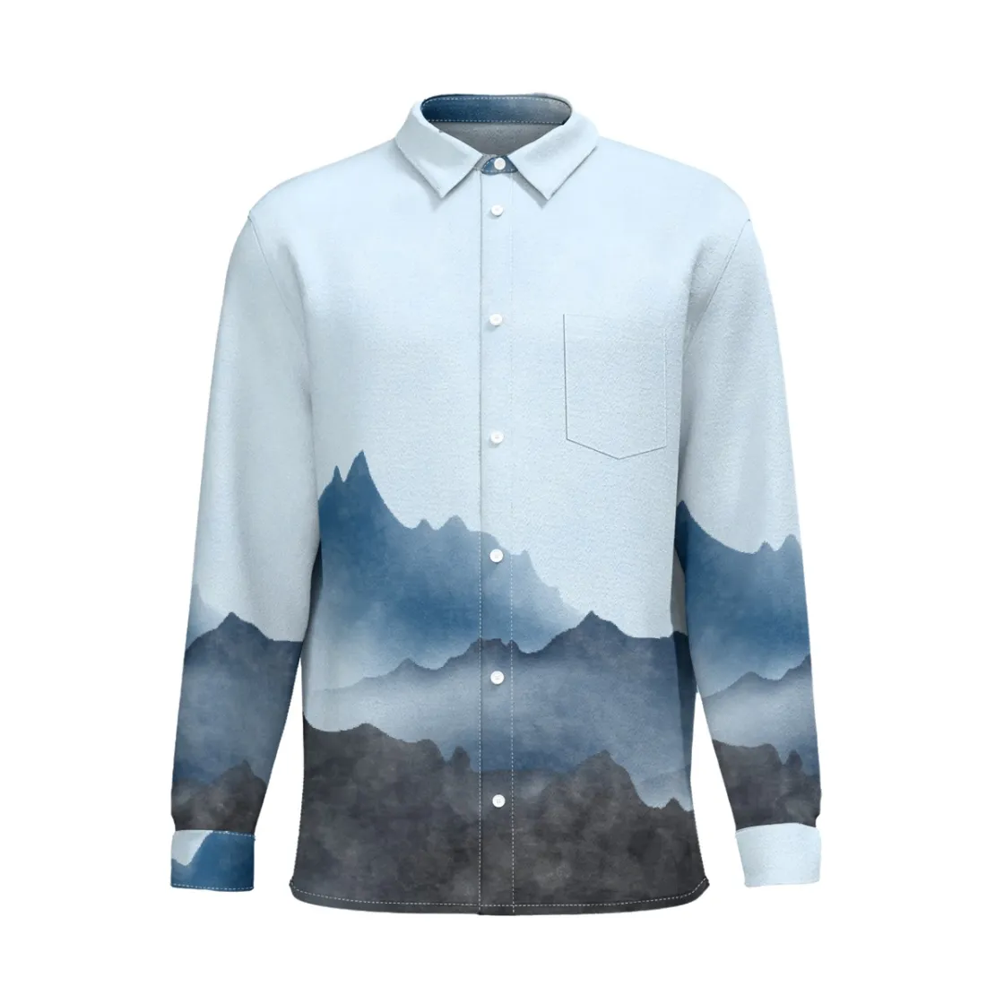 All-Over Print Men's Business Long Sleeve Pocket Shirt|115GSM Cotton poplin