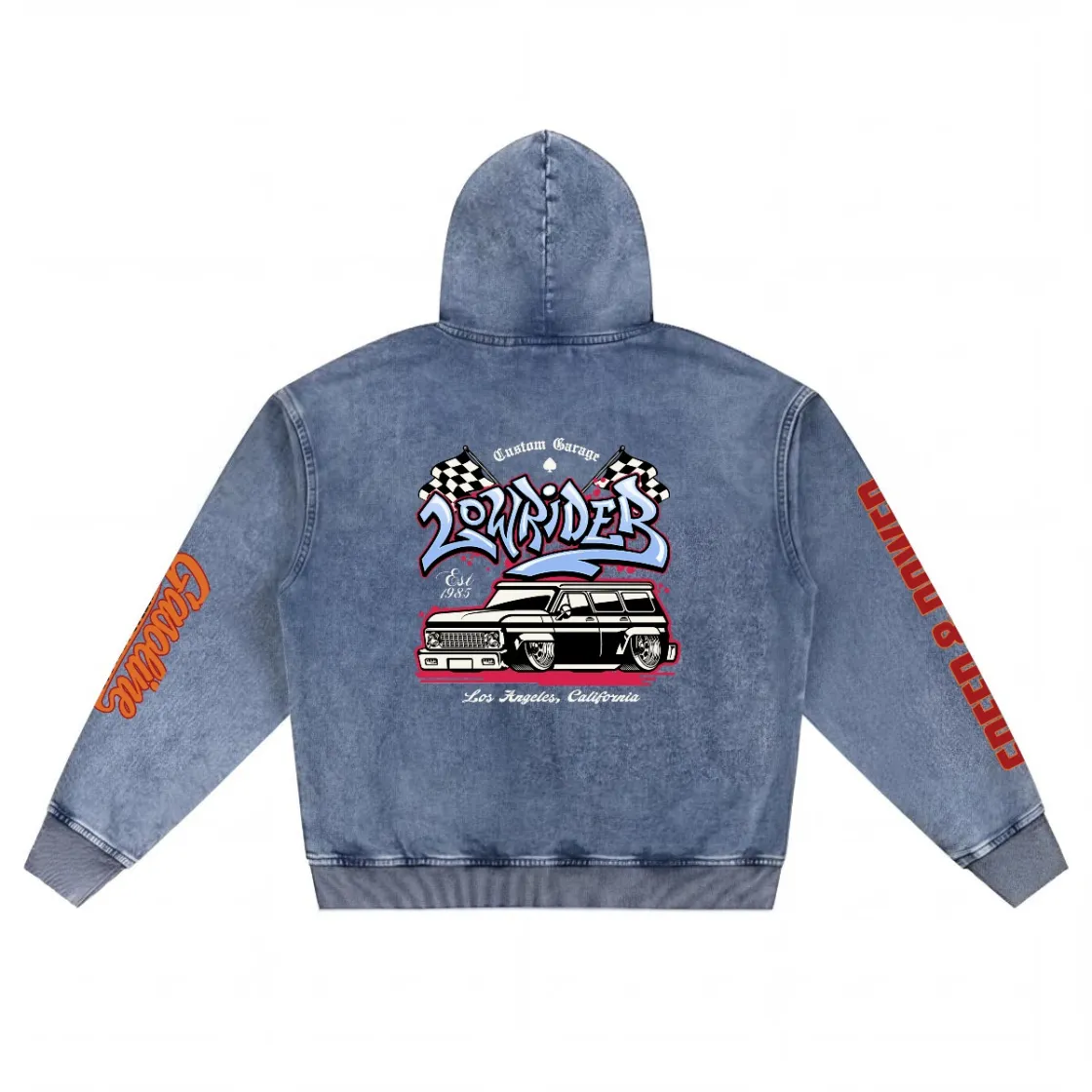 Men’s Washed Denim Zip Hoodie|380GSM DTG