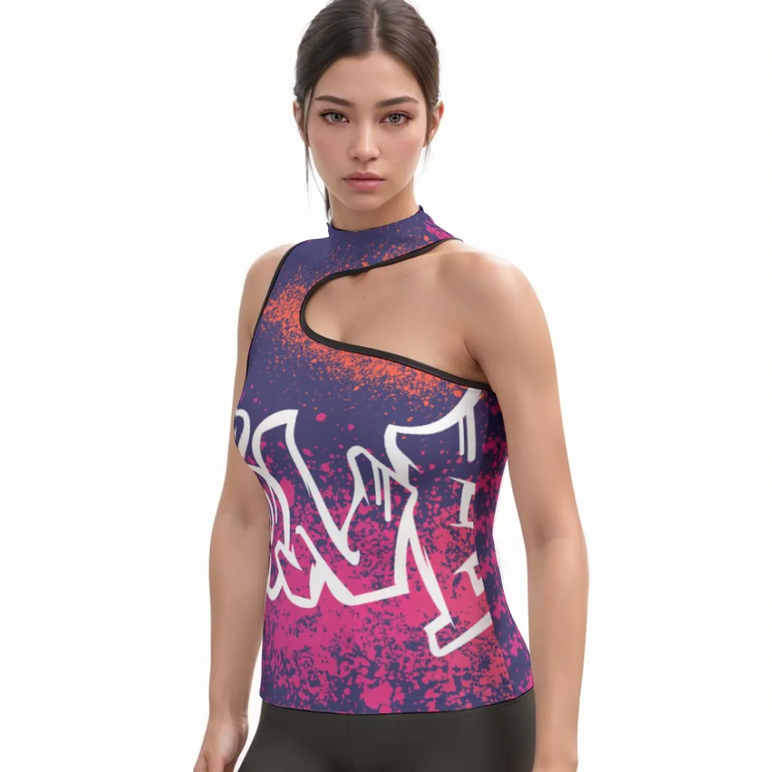 All-Over Print Women's Halter Sleeveless Asymmetrical Tank Top