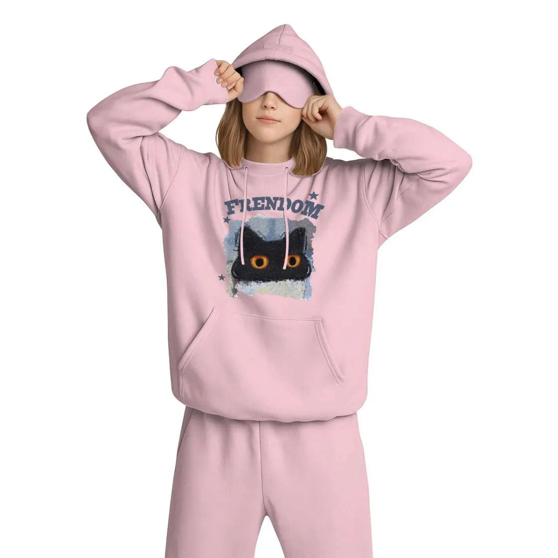 Women's Travel Nap Hoodie with Built-in Eye Mask|DTF