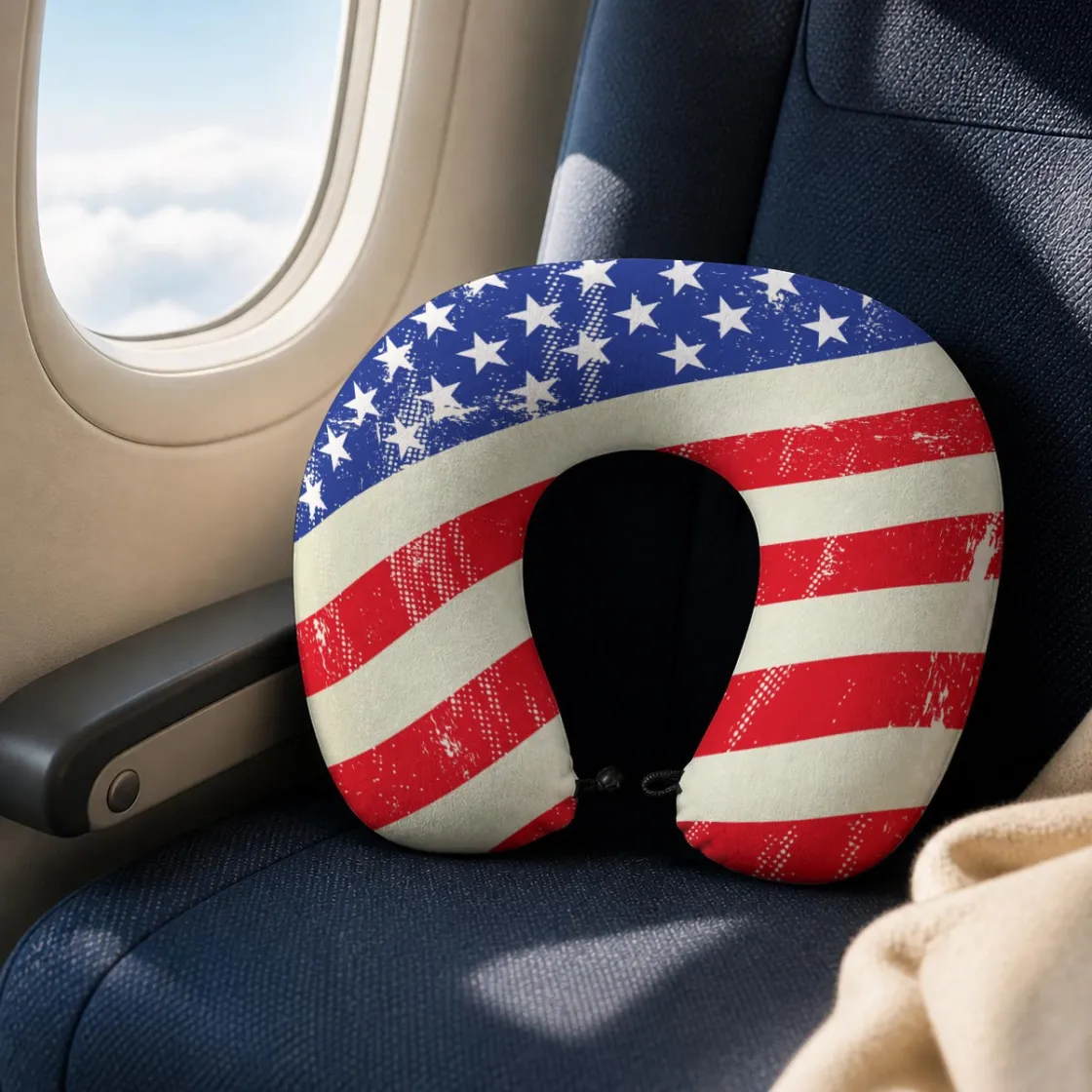 All-Over Print Memory Foam Travel Neck Pillow with Frog Button Closure