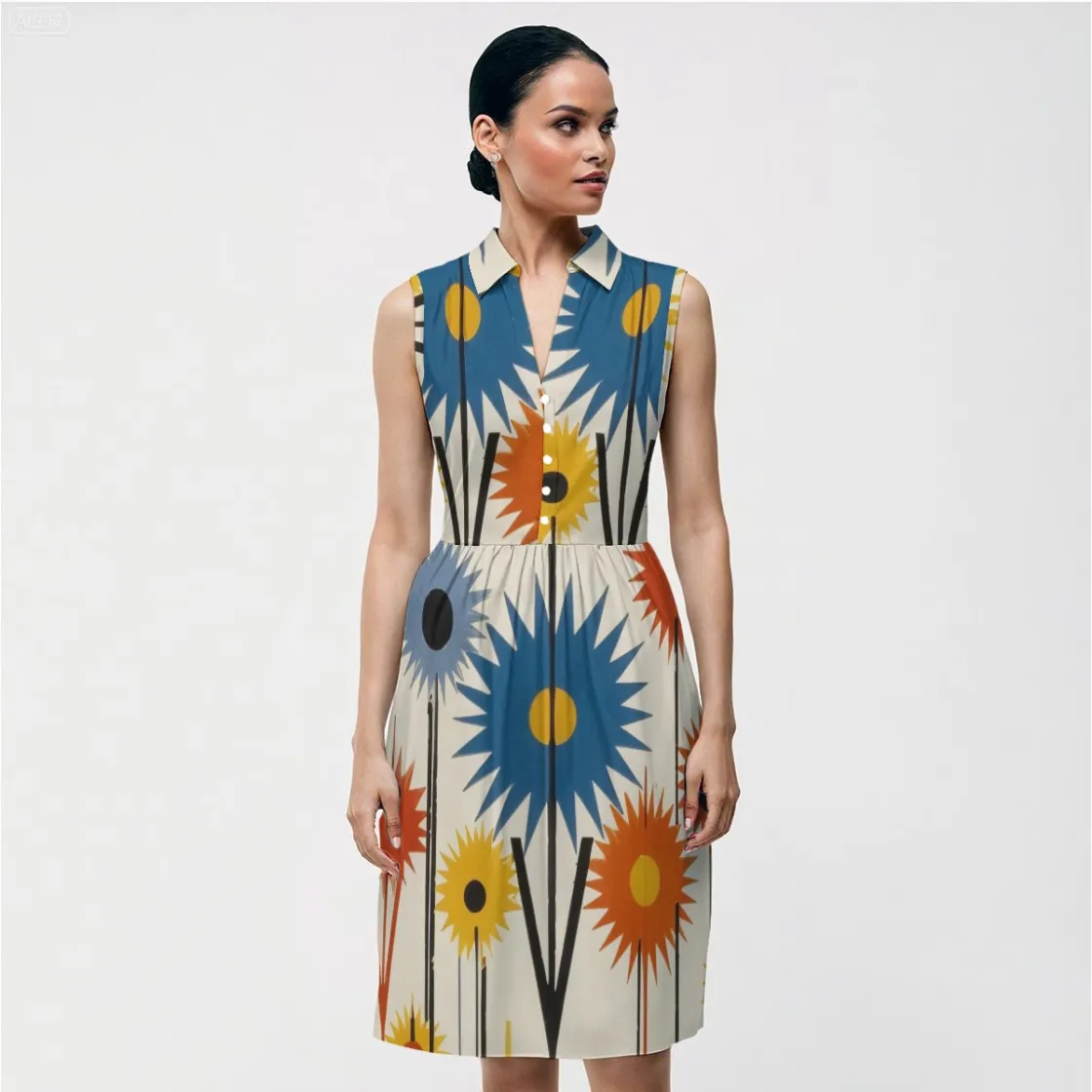 All-Over Print Women's Sleeveless Shirt Dress