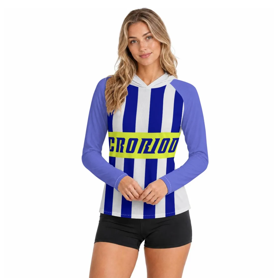 All-Over Print Women's Hooded Raglan Sun Protection Sport Jersey With Long Sleeve