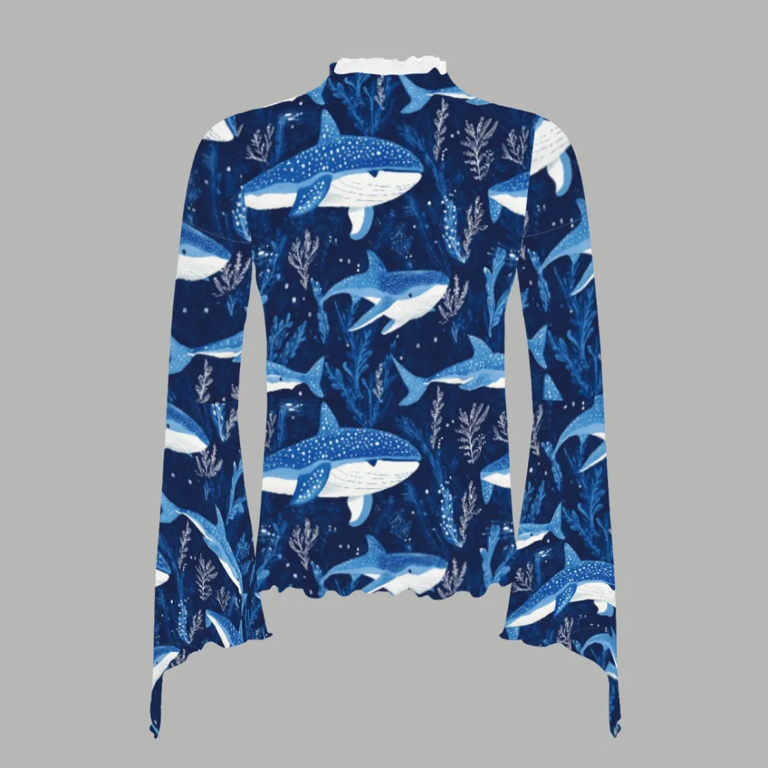 All-Over Print Big Bell Sleeve See-Through Women'S Dress