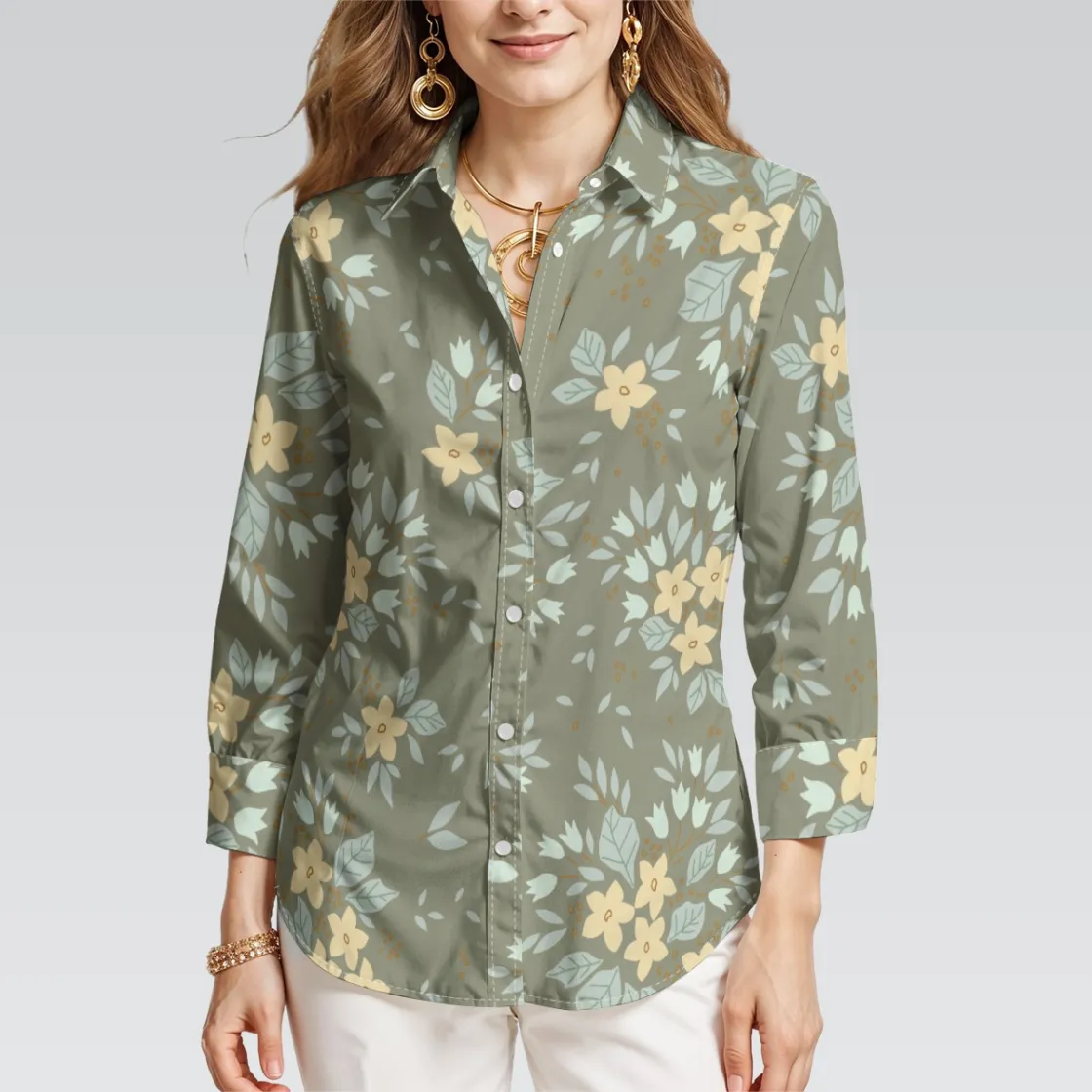 All-Over Print Women's Mid-Length Sleeve Shirt