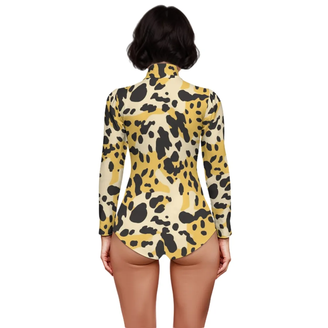 All-Over Print women's puff sleeve bodysuit