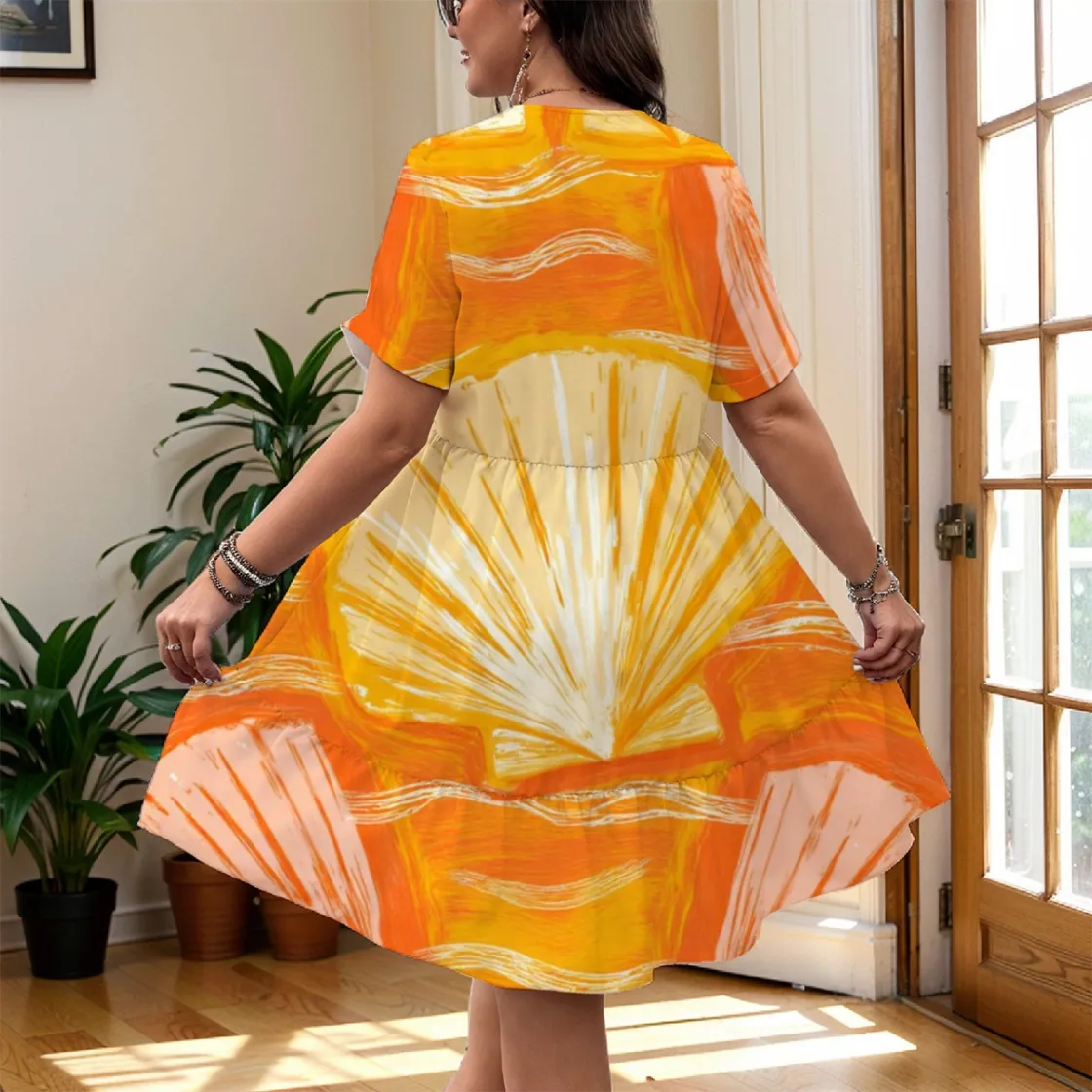All-Over Print Women’s Floral V-Neck Short Sleeve Dress